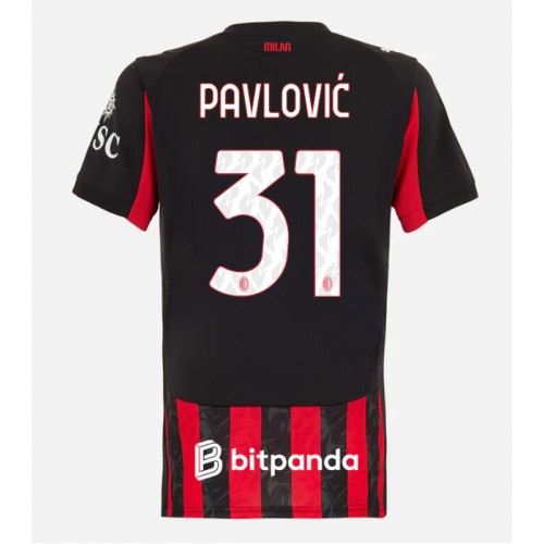 Stroje piłkarskie AC Milan Strahinja Pavlovic #31 Koszulka Podstawowej dla damskie 2025-26 Krótki Rękaw